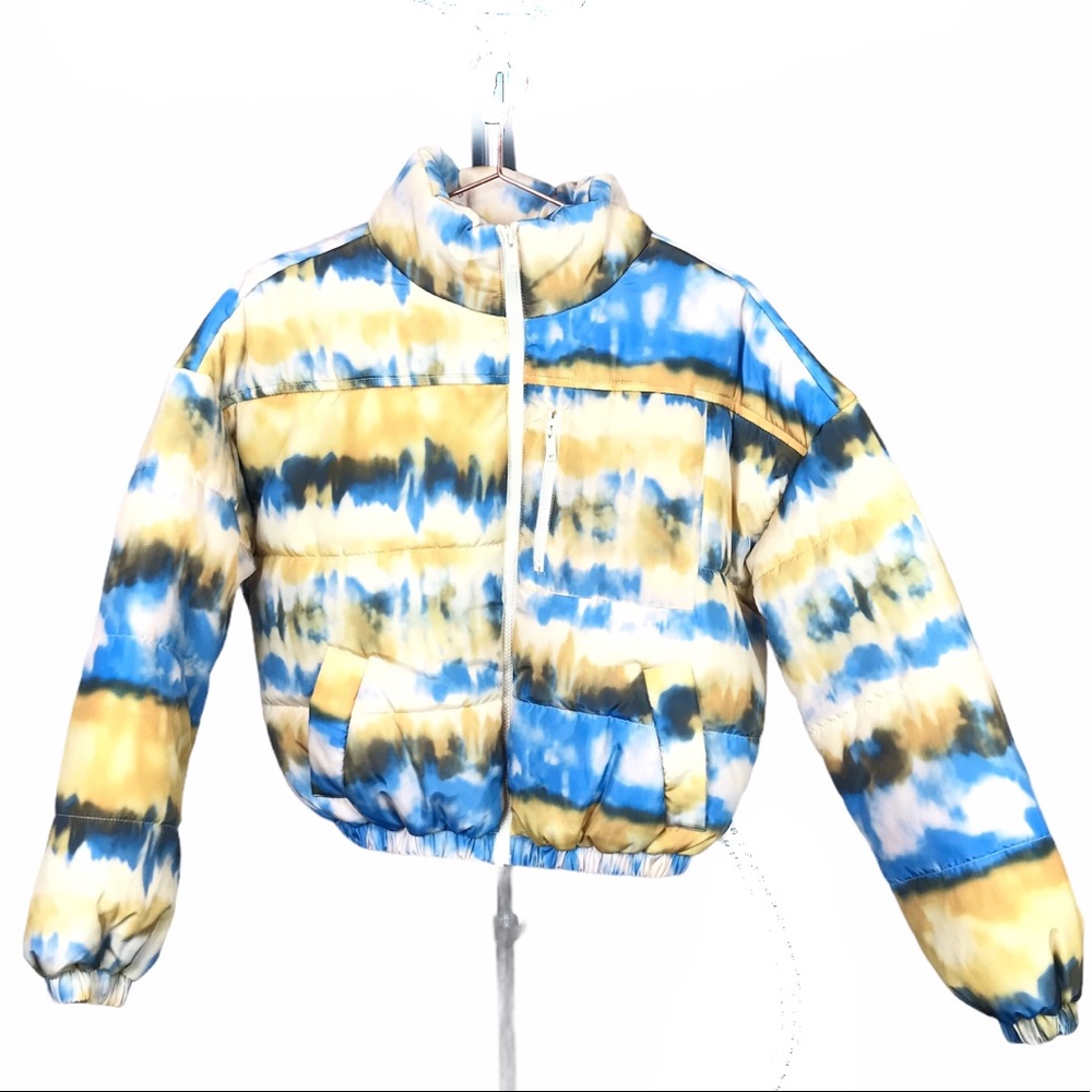 New BP. Tie Dye Horizon Print Puffer Coat Jacket Blue Size XXSmall